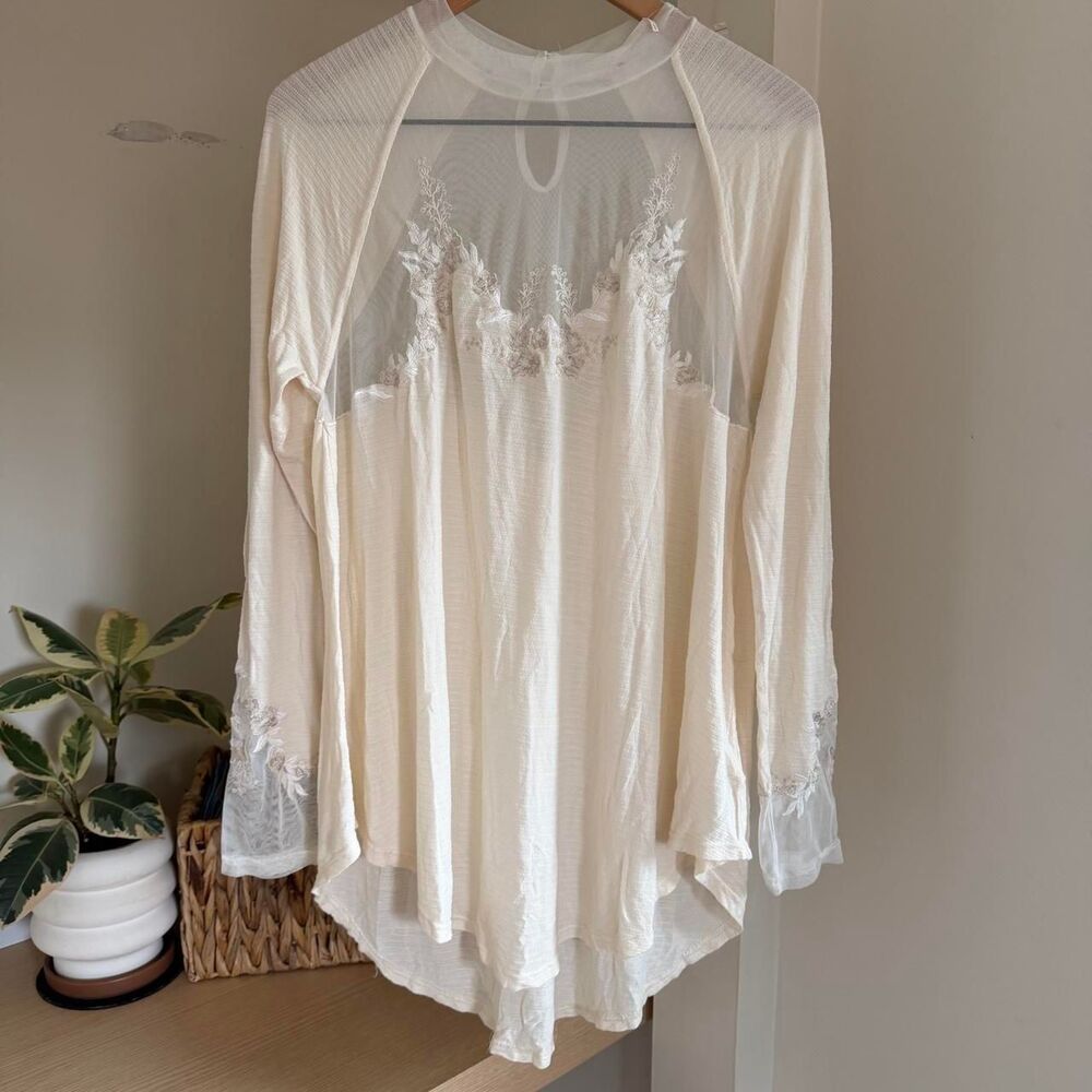 Free People Saheli Tunic Top Layering Piece in Ecru Large NWT